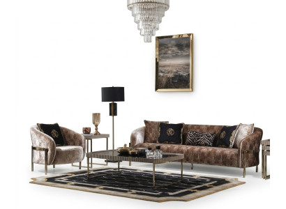 Bankstel Driepersoons Fauteuil Beige Stoffenbank Salontafel