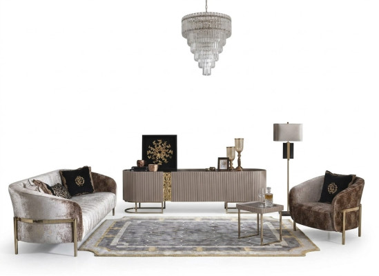 Sofa set Driezits Fauteuil Beige Stoffen Bankstel TV Bijzettafel 4-delig