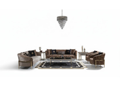 Grote bankstel bankstel Driepersoons fauteuil Beige stof Tafels 5-delig
