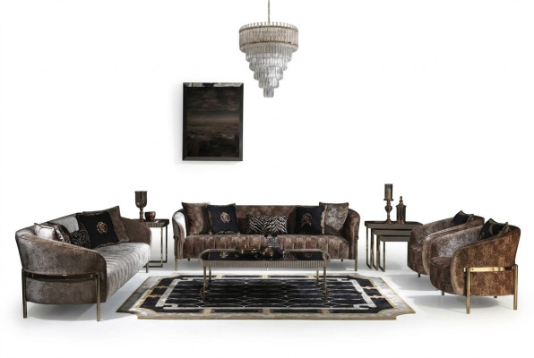 Woonkamerbankstel Driezitsbank Fauteuil Beige Stoffen Bank Salontafel