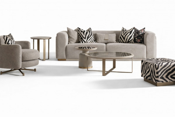 Sofagroep Viersitzer Fauteuil Stoffen Bank Salontafels Grijs Set van 6 delen