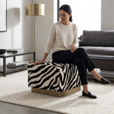 Poef Zebra-print Zitkubus Stof Bekleding Woonkamer Zitplaats
