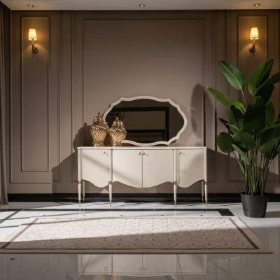 Groep dressoir met spiegel dressoir kast hout beige ladekastset.