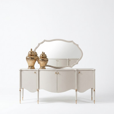 Groep dressoir met spiegel dressoir kast hout beige ladekastset.