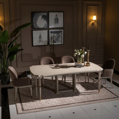 Eetgroep Eethoek Eettafel Stoelen Set 7-delig Eetkamer Beige Hout Design