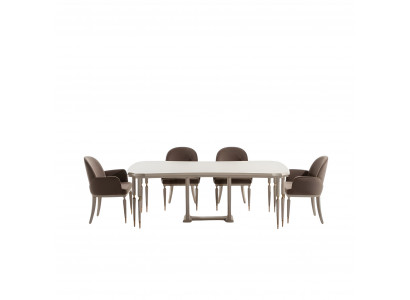 Eetgroep Eethoek Eettafel Stoelen Set 7-delig Eetkamer Beige Hout Design