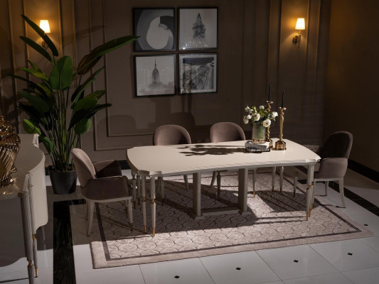 Eetset Eethoek Eettafel Stoelen 9-delig Eetkamer Beige Hout Dressoir