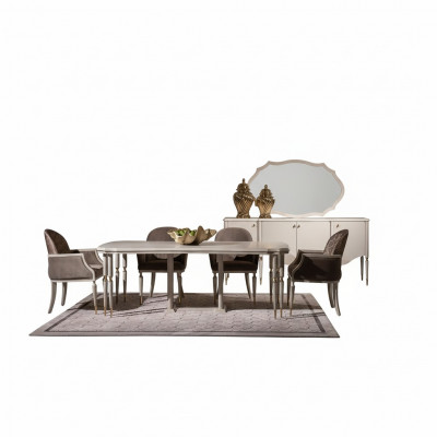 Eetset Eethoek Eettafel Stoelen 9-delig Eetkamer Beige Hout Dressoir