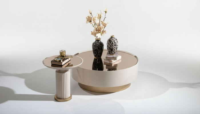 Volledige salontafel bijzettafel sofabtafel koffietafel beige luxe