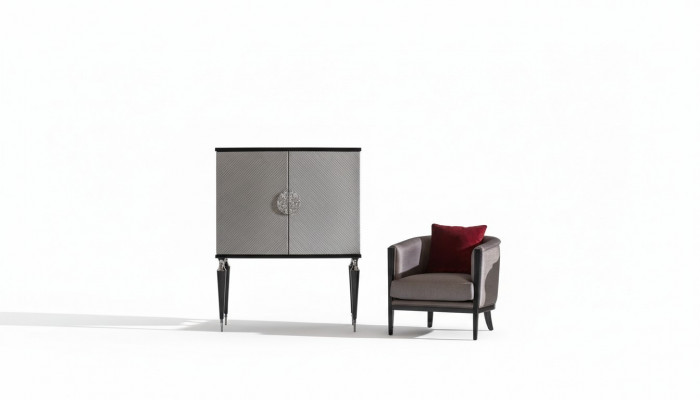 Garnituur Fauteuil Barkast Grijs Stof Oorfauteuil Bar Woonkamer Set