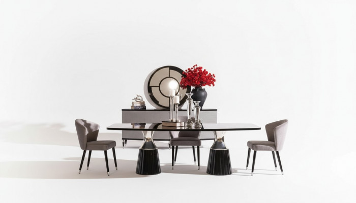 Luxe eetkamerset eethoek eettafel stoelen zwart 9-delig eetkamer hout