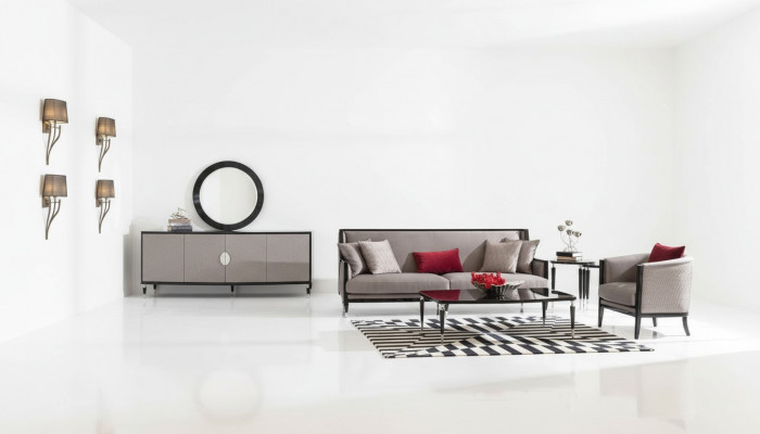 Compleet bankstel driezitter fauteuil salontafel set 3-delig grijs