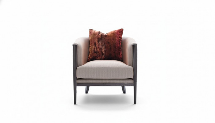 Fauteuil met grijze stoffen bekleding en oorfauteuil, cocktailstoel, ontspanningsstoel ontwerp