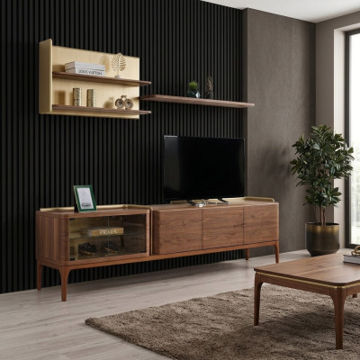 Sideboard Regale RTV Lowboard TV Ständer Schrank Holz Braun Set  Dressoir planken RTV Lowboard TV standaard kast hout bruin set