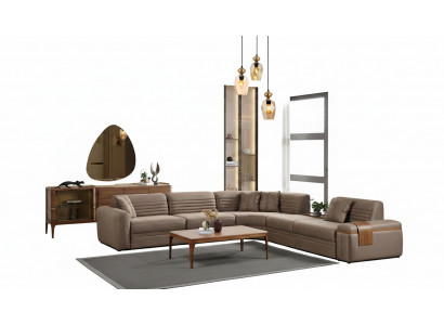 Hoekbank Bank Kunstleer Salontafel Bruin Gestoffeerde bank Woonkamer