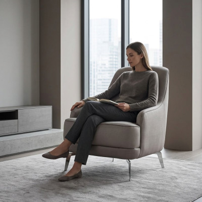 Fauteuil Oorfauteuil Cocktailsessel Stof Modern Grijs Zits Woonkamer