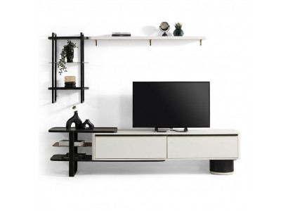 Woonkamer RTV Lowboard TV-standaard kast hout wit planken woonwand