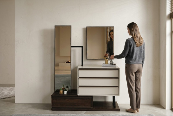 Kaptafel Kaptafel Console Tafel Spiegel Hout Wit Slaapkamer