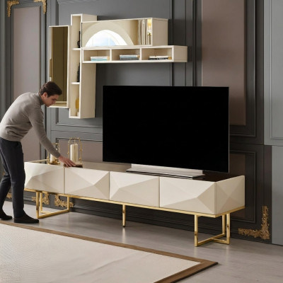 Sideboard RTV Lowboard Woonkamer TV-standaard Kast Hout Beige Planken