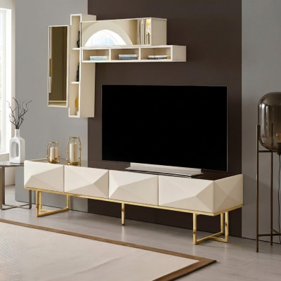 Sideboard RTV Lowboard Woonkamer TV-standaard Kast Hout Beige Planken