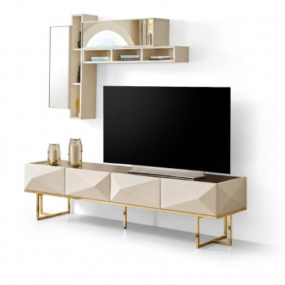 Sideboard RTV Lowboard Woonkamer TV-standaard Kast Hout Beige Planken