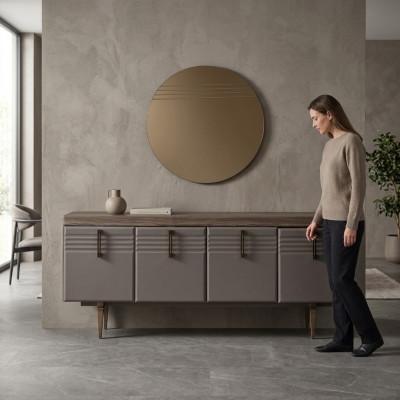 Dressoir Sideboard Grijs Kast Spiegel Commode Hout Set Commode