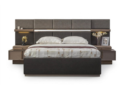 Compleet slaapkamer tweepersoonsbed set 3-delig bed nachtkastjes grijs stof
