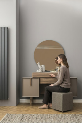 Kaptafel Console Tafel Poef Kaptafel Hout Grijs Spiegel Set