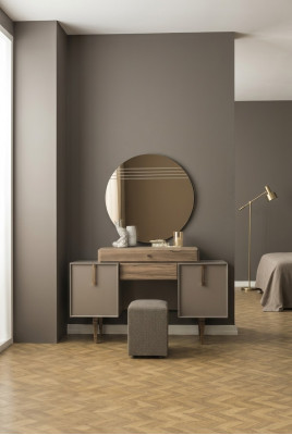 Kaptafel Console Tafel Poef Kaptafel Hout Grijs Spiegel Set