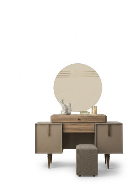 Kaptafel Console Tafel Poef Kaptafel Hout Grijs Spiegel Set