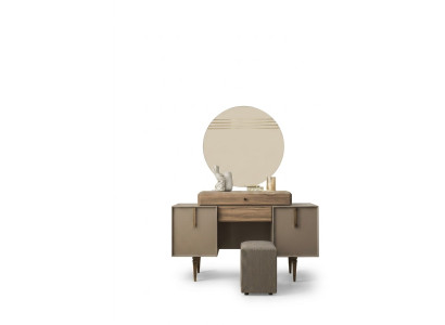 Kaptafel Console Tafel Poef Kaptafel Hout Grijs Spiegel Set