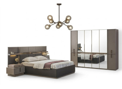 Slaapkamer set dubbel bed bed nachtkastjes kast 4-delig grijs.