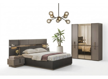 Tweepersoonsbed Complete slaapkamer Bed 4-delig Grijs Nachtkastjes Kast