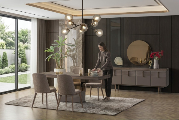 Eetgroep Eethoek Eetkamer Eettafel Stoelen Grijs Hout Set 9-delig Moderne