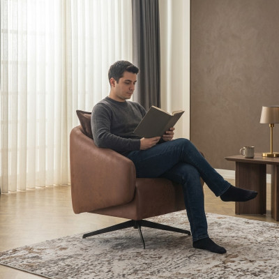 Fauteuil Ohrensessel Draaistoel Eenzitter Zitter Kunstleer Bruin Design