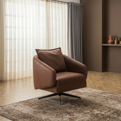 Fauteuil Ohrensessel Draaistoel Eenzitter Zitter Kunstleer Bruin Design