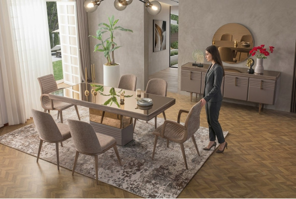 Eettafel eetkamertafel Tafel eetkamer Luxe Hout Beige 199 cm