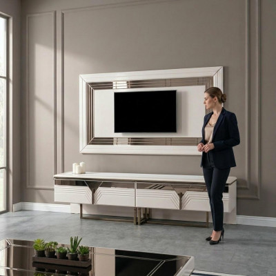 Wandmeubel TV-standaard Wandpaneel RTV laagbord Wit hout Moderne dressoir