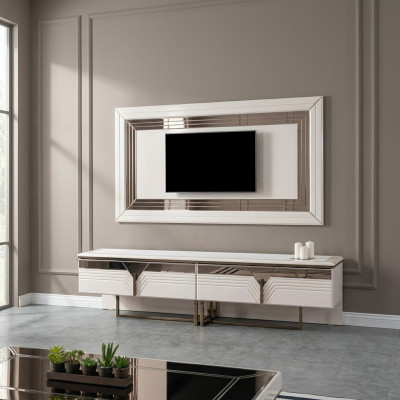 Wandmeubel TV-standaard Wandpaneel RTV laagbord Wit hout Moderne dressoir