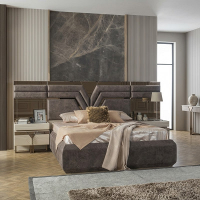 Slaapkamerset Tweepersoonsbed Nachtkastjes Set 3-delig Grijs Modern