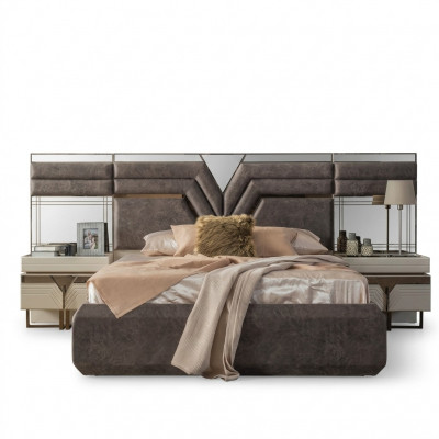 Slaapkamerset Tweepersoonsbed Nachtkastjes Set 3-delig Grijs Modern