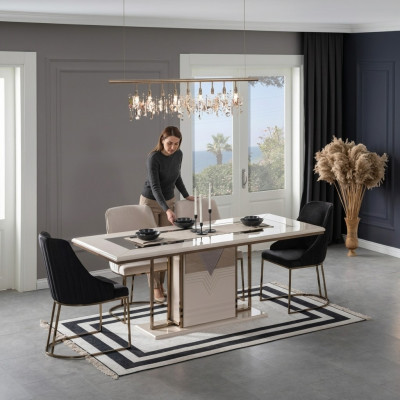 Eethoek Eetgroep Eetkamer Eettafel Stoelen Set 7-delig Luxe Wit Modern
