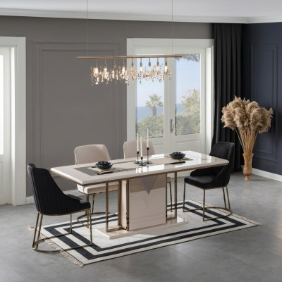 Eethoek Eetgroep Eetkamer Eettafel Stoelen Set 7-delig Luxe Wit Modern