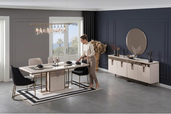 Set eetgroep eetkamer eettafel stoelen 9-delige luxe wit dressoir