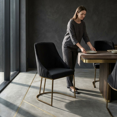 Groep stoelen Keukenstoelen Eetkamerstoelen Zwart 6-delig Modern Stof