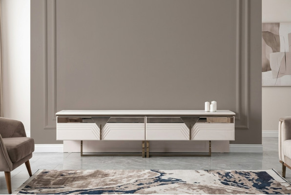 Sideboard RTV Lowboard TV-standaard Houten kast Kast Hout Wit Ontwerp