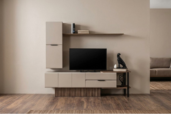 Woonkamer TV-standaard Wandkast RTV Lowboard Beige Houten planken