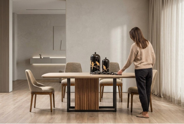 Eetgroep Compleet eetkamer Eettafel Stoelen 7-delig Beige Eethoekset