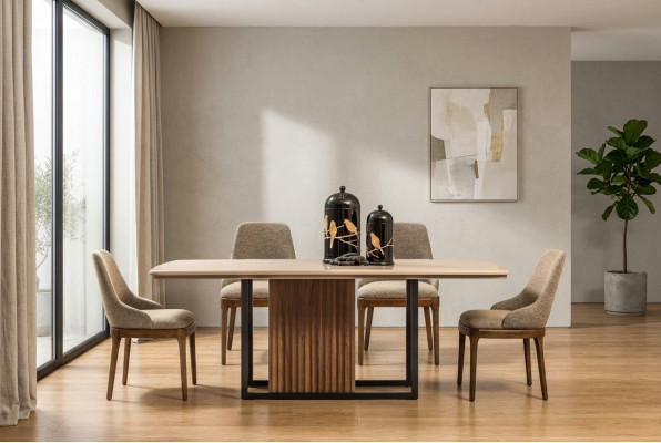 Eetgroep Compleet eetkamer Eettafel Stoelen 7-delig Beige Eethoekset