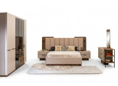 Tweepersoonsbedset Nachtkastjes Beige Stof 5-delig Kaptafel Kast Bed